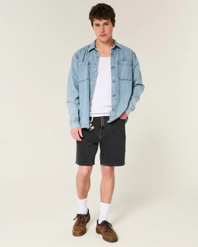 Above-the-Knee Loose Denim Shorts,Above-the-Knee Loose Denim Shorts Above-the-Knee Loose Denim Shorts,Above-the-Knee Loose Denim Shorts