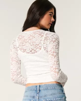 All-Over Lace Crew Top,All-Over Lace Crew Top