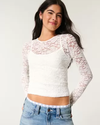 All-Over Lace Crew Top,All-Over Lace Crew Top