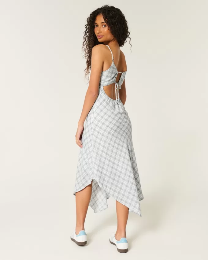 Asymmetrical Crepe Open-Back Midi Slip Dress,Asymmetrical Crepe Open-Back Midi Slip Dress