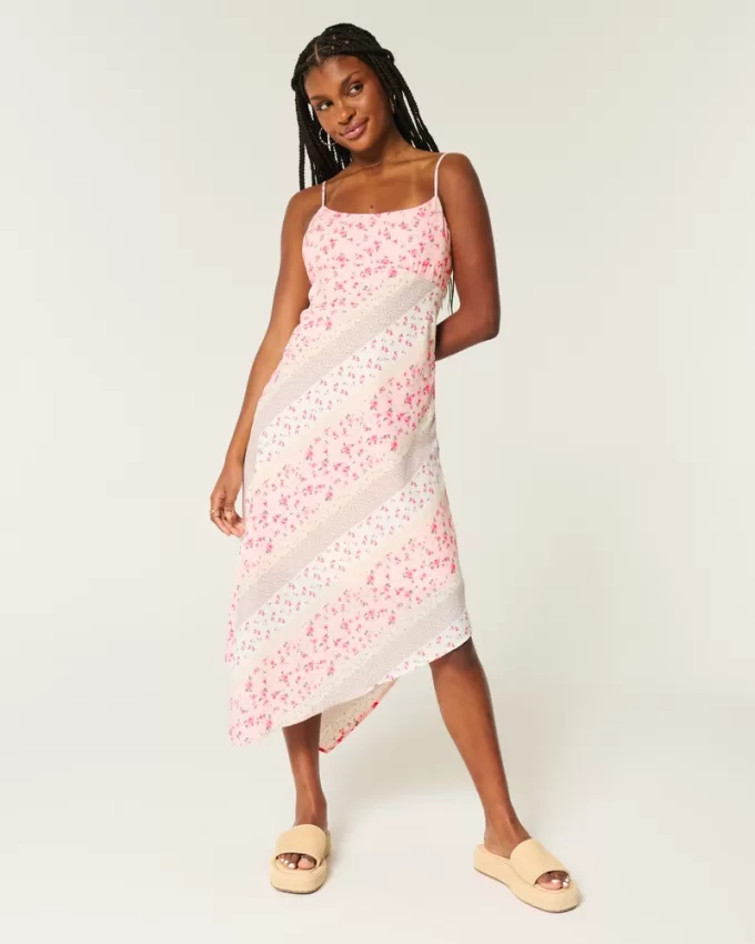 Asymmetrical Crepe Open-Back Midi Slip Dress,Asymmetrical Crepe Open-Back Midi Slip Dress