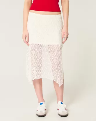 Asymmetrical Hem Lace Midi Skirt,Asymmetrical Hem Lace Midi Skirt