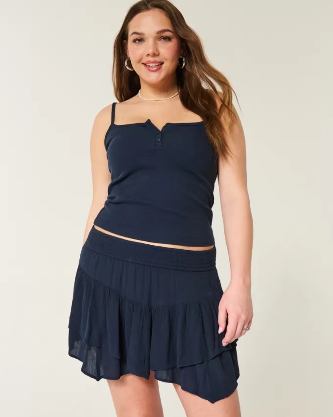 Asymmetrical Hem Tiered Mini Skort,Asymmetrical Hem Tiered Mini Skort