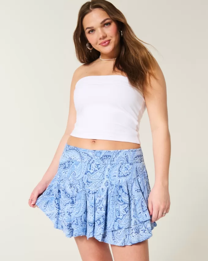 Asymmetrical Hem Tiered Mini Skort,Asymmetrical Hem Tiered Mini Skort