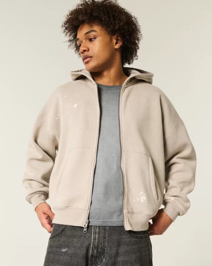 Baggy Cinch Paint Splatter Zip-Up Hoodie,Baggy Cinch Paint Splatter Zip-Up Hoodie