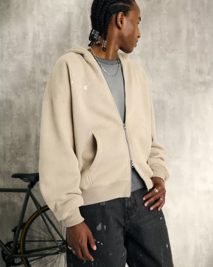 Baggy Cinch Paint Splatter Zip-Up Hoodie,Baggy Cinch Paint Splatter Zip-Up Hoodie