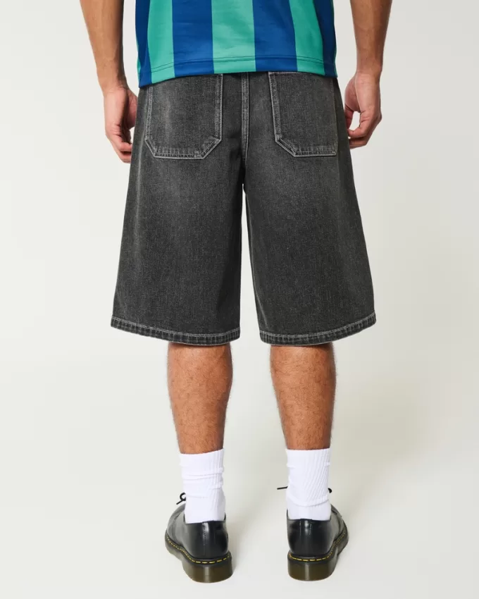 Below-the-Knee Washed Black Super Baggy Denim Shorts,Below-the-Knee Washed Black Super Baggy Denim Shorts Below-the-Knee Washed Black Super Baggy Denim Shorts,Below-the-Knee Washed Black Super Baggy Denim Shorts