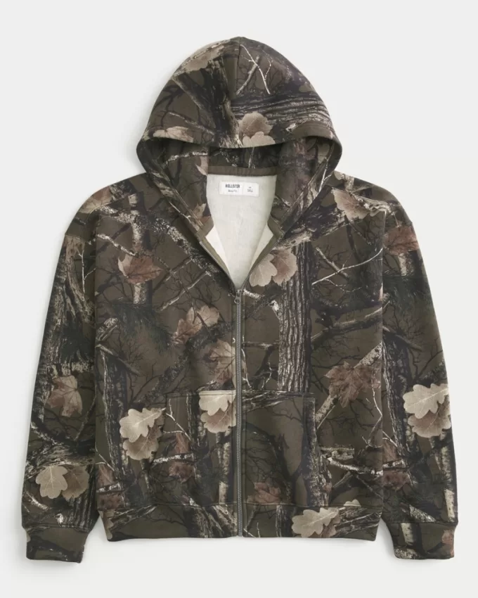 Boxy Camo Zip-Up Hoodie,Boxy Camo Zip-Up Hoodie