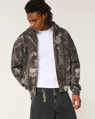 Boxy Camo Zip-Up Hoodie,Boxy Camo Zip-Up Hoodie