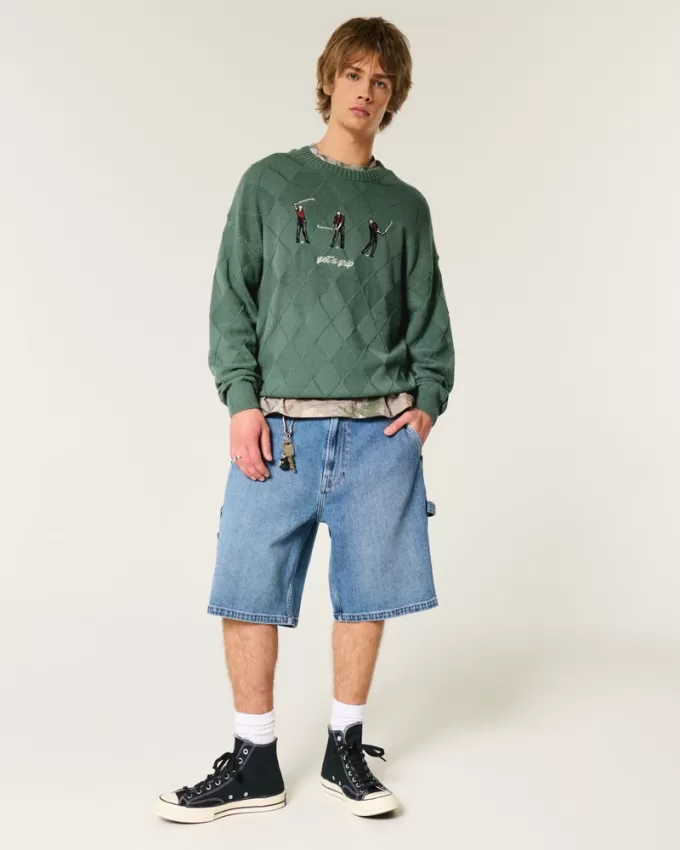 Boxy Golf Graphic Crew Sweater,Boxy Golf Graphic Crew Sweater Boxy Golf Graphic Crew Sweater,Boxy Golf Graphic Crew Sweater