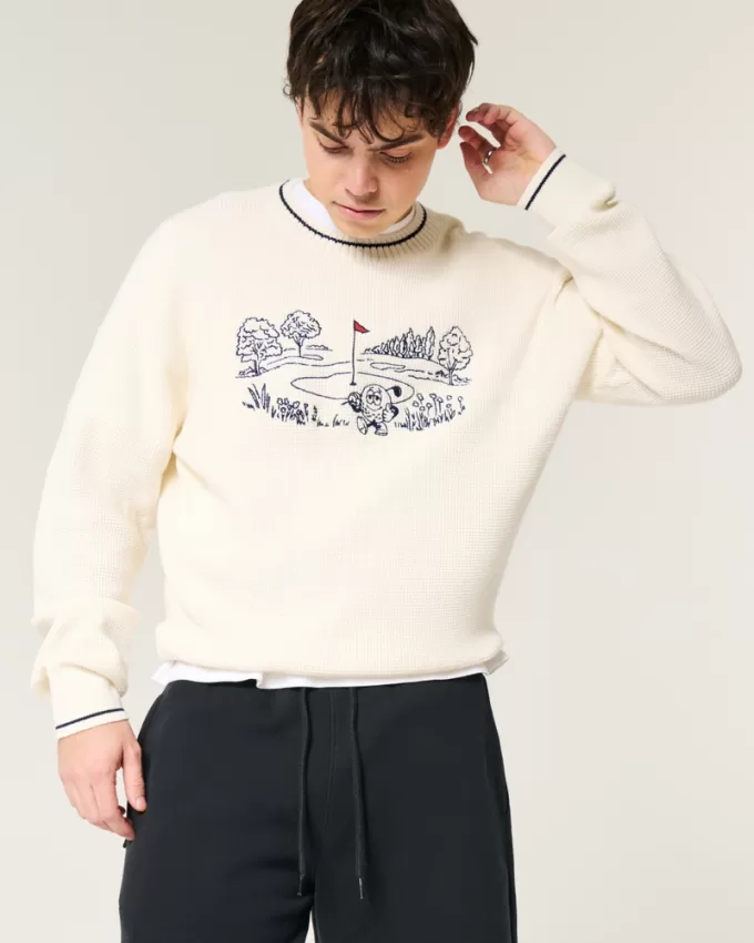 Boxy Golf Graphic Crew Sweater,Boxy Golf Graphic Crew Sweater Boxy Golf Graphic Crew Sweater,Boxy Golf Graphic Crew Sweater