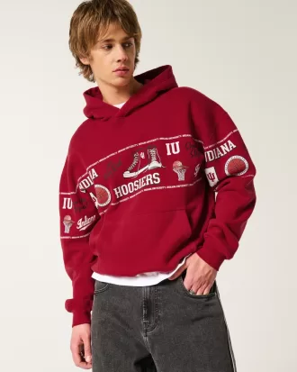 Boxy Indiana University Hoosiers Graphic Hoodie,Boxy Indiana University Hoosiers Graphic Hoodie
