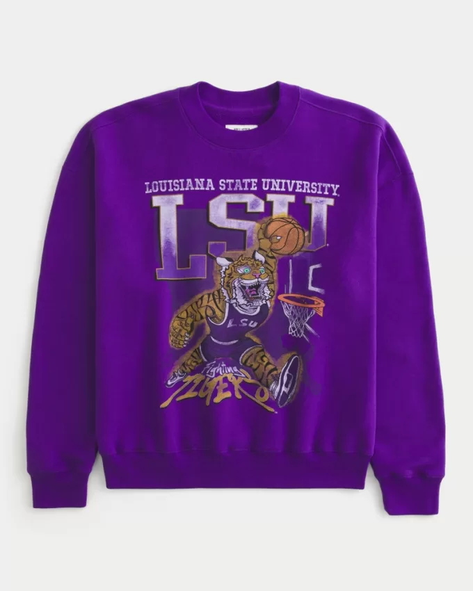 Boxy LSU Tigers Graphic Crew Sweatshirt,Boxy LSU Tigers Graphic Crew Sweatshirt