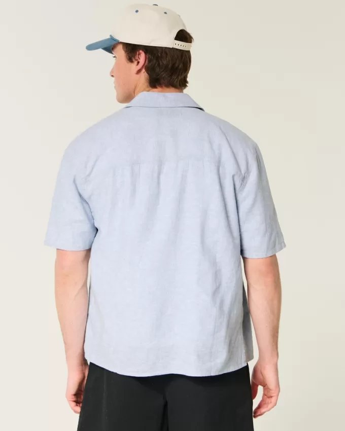 Boxy Linen-Blend Short-Sleeve Shirt,Boxy Linen-Blend Short-Sleeve Shirt Boxy Linen-Blend Short-Sleeve Shirt,Boxy Linen-Blend Short-Sleeve Shirt