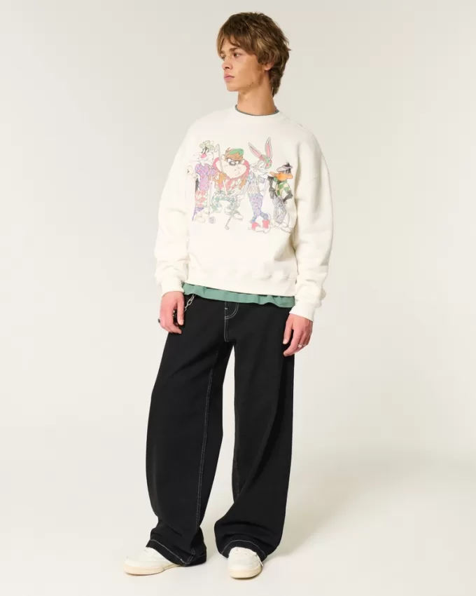 Boxy Looney Tunes Golf Graphic Crew Sweatshirt,Boxy Looney Tunes Golf Graphic Crew Sweatshirt