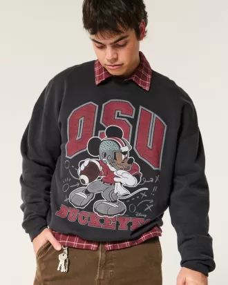Boxy Mickey Mouse Ohio State Buckeyes Graphic Crew Sweatshirt,Boxy Mickey Mouse Ohio State Buckeyes Graphic Crew Sweatshirt