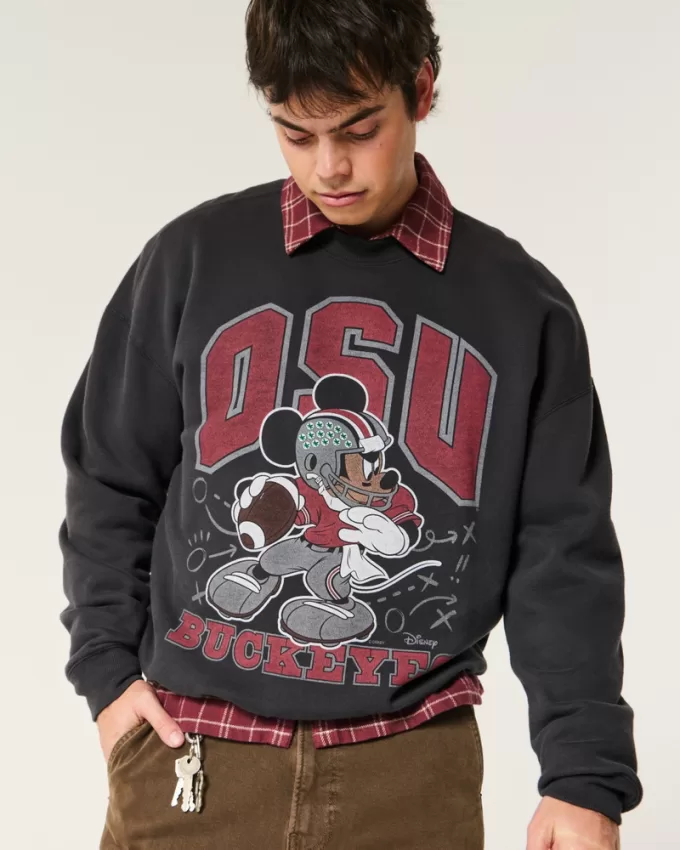 Boxy Mickey Mouse Ohio State Buckeyes Graphic Crew Sweatshirt,Boxy Mickey Mouse Ohio State Buckeyes Graphic Crew Sweatshirt