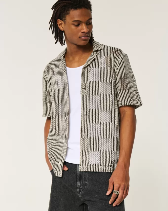 Boxy Short-Sleeve Crochet-Style Shirt,Boxy Short-Sleeve Crochet-Style Shirt Boxy Short-Sleeve Crochet-Style Shirt,Boxy Short-Sleeve Crochet-Style Shirt