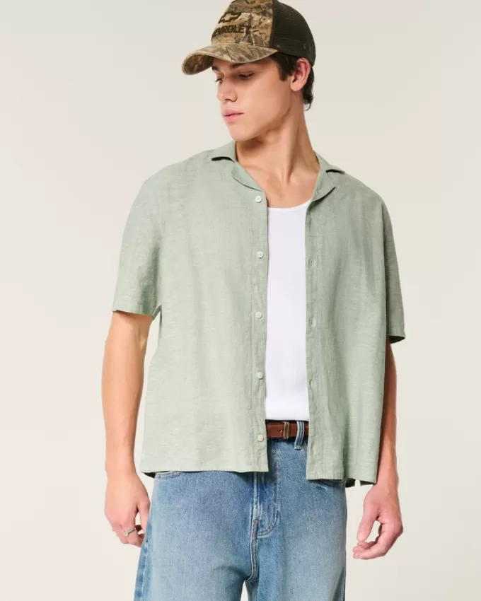 Boxy Short-Sleeve Linen-Blend Shirt,Boxy Short-Sleeve Linen-Blend Shirt Boxy Short-Sleeve Linen-Blend Shirt,Boxy Short-Sleeve Linen-Blend Shirt
