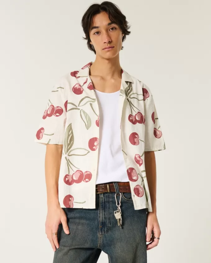 Boxy Short-Sleeve Linen-Blend Shirt,Boxy Short-Sleeve Linen-Blend Shirt Boxy Short-Sleeve Linen-Blend Shirt,Boxy Short-Sleeve Linen-Blend Shirt