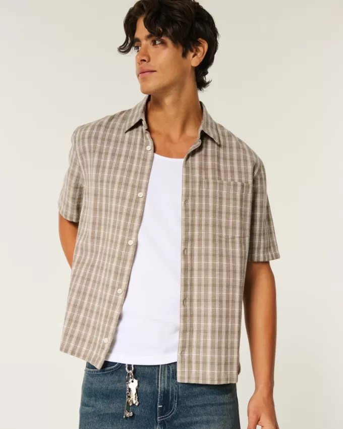 Boxy Short-Sleeve Plaid Shirt,Boxy Short-Sleeve Plaid Shirt Boxy Short-Sleeve Plaid Shirt,Boxy Short-Sleeve Plaid Shirt