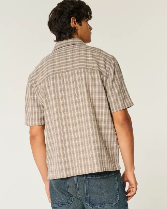 Boxy Short-Sleeve Plaid Shirt,Boxy Short-Sleeve Plaid Shirt Boxy Short-Sleeve Plaid Shirt,Boxy Short-Sleeve Plaid Shirt