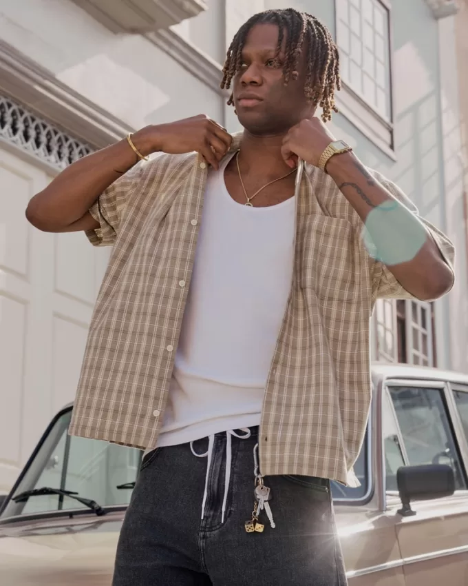 Boxy Short-Sleeve Plaid Shirt,Boxy Short-Sleeve Plaid Shirt Boxy Short-Sleeve Plaid Shirt,Boxy Short-Sleeve Plaid Shirt