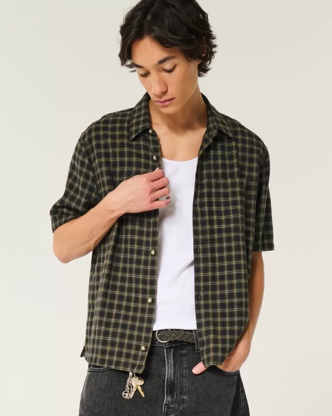 Boxy Short-Sleeve Plaid Shirt,Boxy Short-Sleeve Plaid Shirt Boxy Short-Sleeve Plaid Shirt,Boxy Short-Sleeve Plaid Shirt