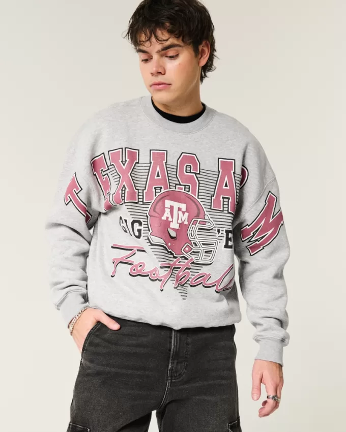 Boxy Texas A&M University Graphic Crew Sweatshirt,Boxy Texas A&M University Graphic Crew Sweatshirt