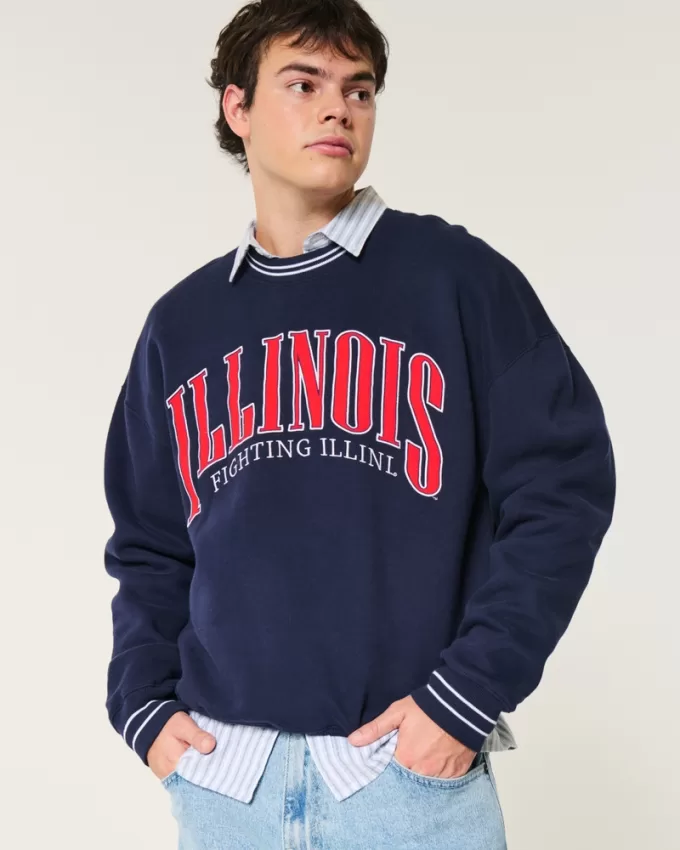 Boxy University of Illinois Fighting Illini Graphic Crew Sweatshirt,Boxy University of Illinois Fighting Illini Graphic Crew Sweatshirt Boxy University of Illinois Fighting Illini Graphic Crew Sweatshirt,Boxy University of Illinois Fighting Illini Graphic Crew Sweatshirt