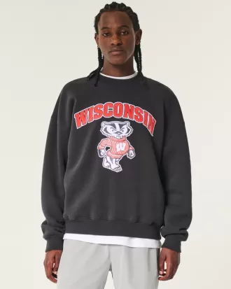 Boxy University of Wisconsin Graphic Crew Sweatshirt,Boxy University of Wisconsin Graphic Crew Sweatshirt