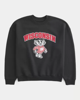 Boxy University of Wisconsin Graphic Crew Sweatshirt,Boxy University of Wisconsin Graphic Crew Sweatshirt