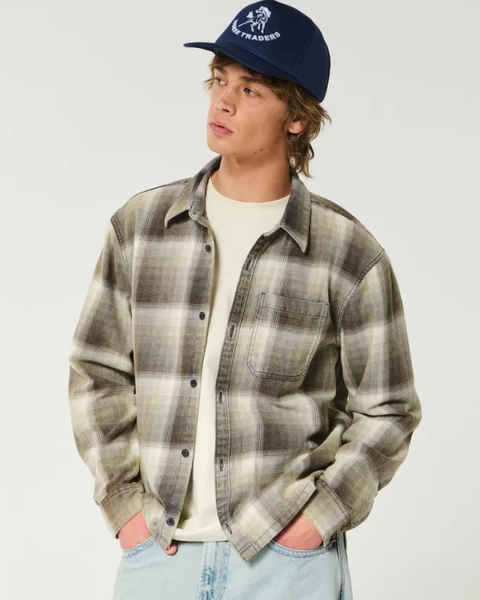 Boxy Washed Flannel Shirt,Boxy Washed Flannel Shirt