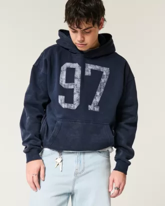 Boxy Washed Number Graphic Hoodie,Boxy Washed Number Graphic Hoodie
