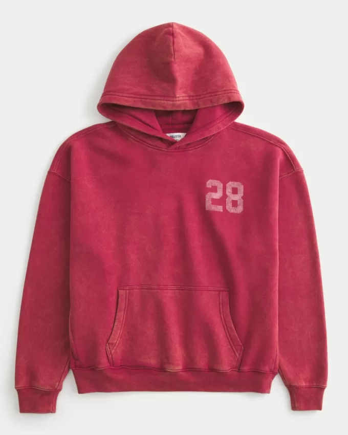 Boxy Washed Number Graphic Hoodie,Boxy Washed Number Graphic Hoodie