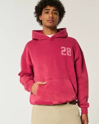 Boxy Washed Number Graphic Hoodie,Boxy Washed Number Graphic Hoodie