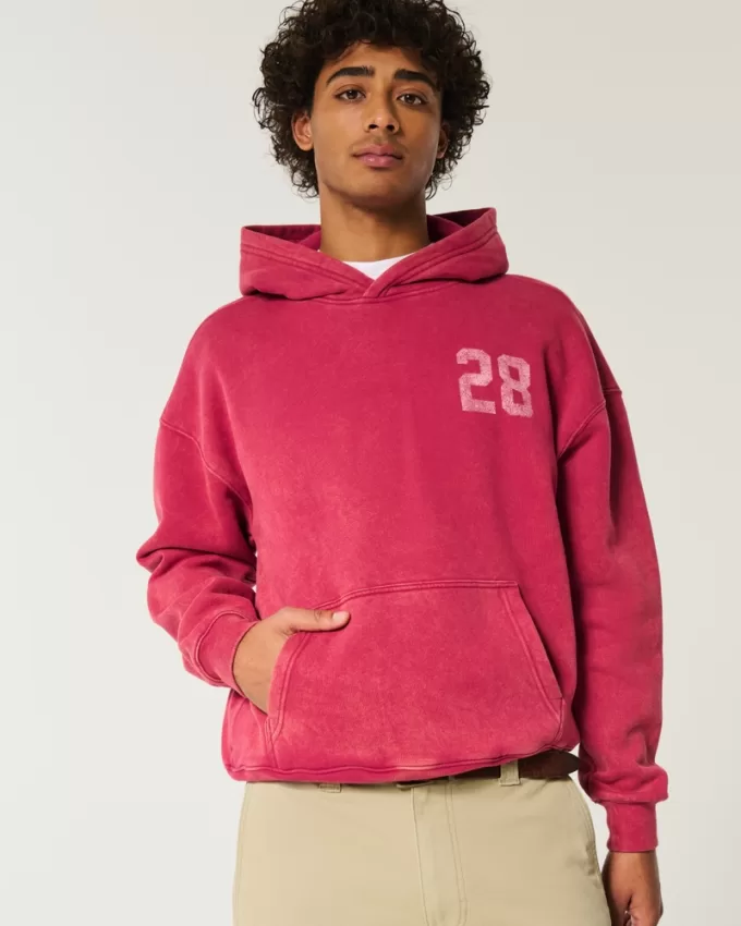 Boxy Washed Number Graphic Hoodie,Boxy Washed Number Graphic Hoodie
