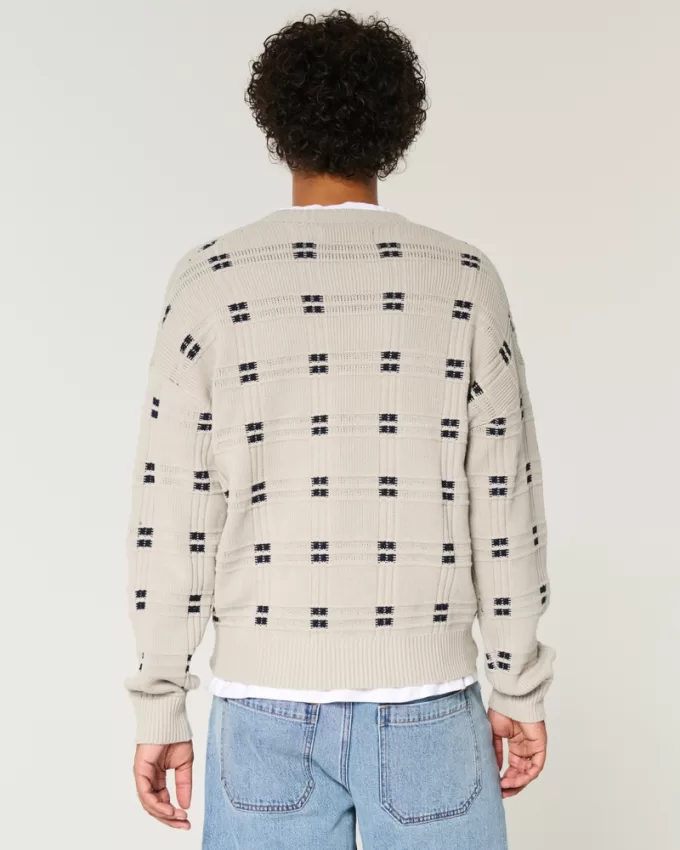 Boxy Windowpane Stitch Crew Sweater,Boxy Windowpane Stitch Crew Sweater Boxy Windowpane Stitch Crew Sweater,Boxy Windowpane Stitch Crew Sweater