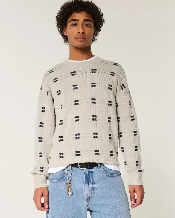 Boxy Windowpane Stitch Crew Sweater,Boxy Windowpane Stitch Crew Sweater Boxy Windowpane Stitch Crew Sweater,Boxy Windowpane Stitch Crew Sweater