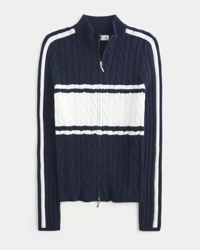 Cable-Knit Zip-Up Sweater,Cable-Knit Zip-Up Sweater