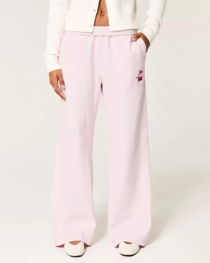 Cherry Graphic Wide-Leg Sweatpants,Cherry Graphic Wide-Leg Sweatpants
