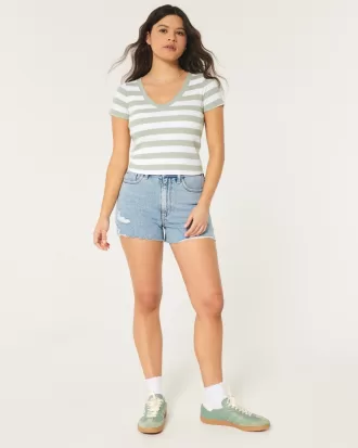 Cotton Blend V-Neck Baby Tee,Cotton Blend V-Neck Baby Tee