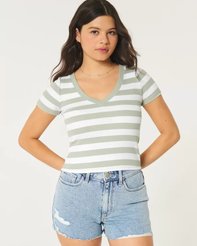 Cotton Blend V-Neck Baby Tee,Cotton Blend V-Neck Baby Tee Cotton Blend V-Neck Baby Tee,Cotton Blend V-Neck Baby Tee