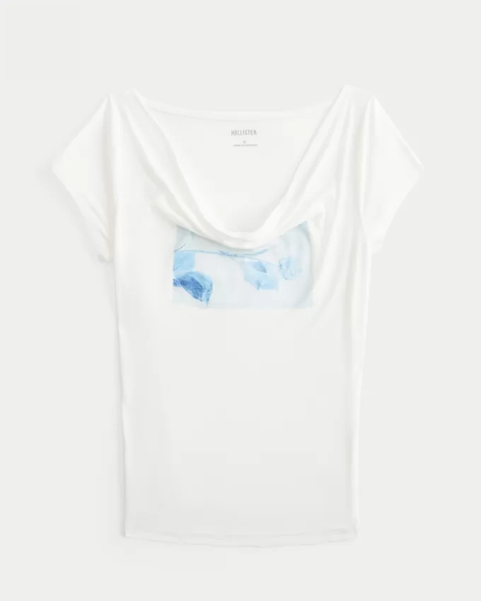 Cowl Neck Floral Graphic Tee,Cowl Neck Floral Graphic Tee Cowl Neck Floral Graphic Tee,Cowl Neck Floral Graphic Tee