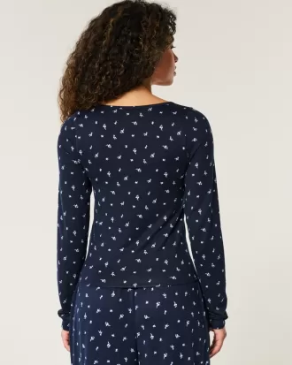 Cozy Floral Pattern Pajama Top,Cozy Floral Pattern Pajama Top