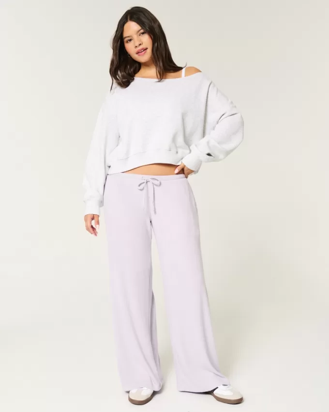 Cozy Ribbed Drawstring Baggy Pants,Cozy Ribbed Drawstring Baggy Pants