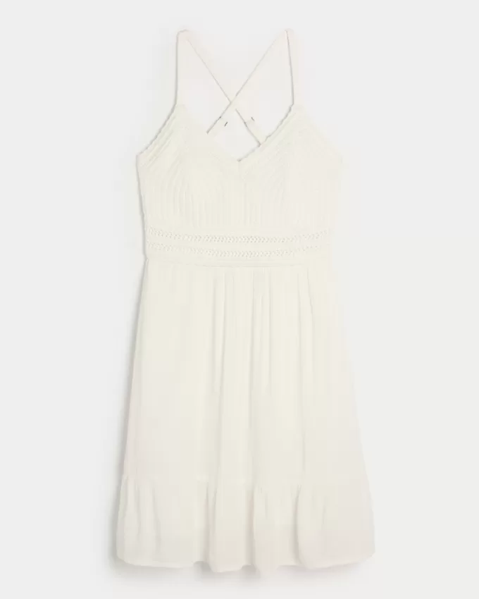 Crochet-Style Mix Mini Dress,Crochet-Style Mix Mini Dress