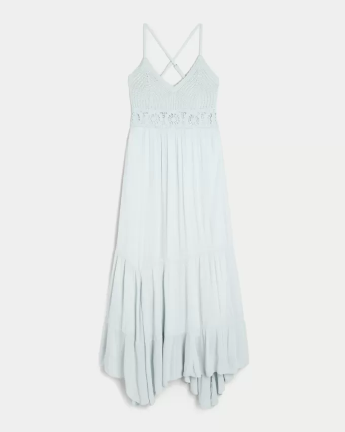 Crochet-Style Mix V-Neck Maxi Dress,Crochet-Style Mix V-Neck Maxi Dress Crochet-Style Mix V-Neck Maxi Dress,Crochet-Style Mix V-Neck Maxi Dress