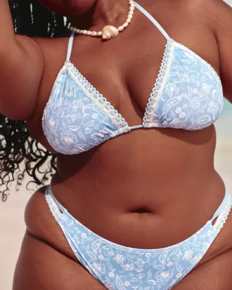 Crochet-Style Mixed Triangle Bikini Top,Crochet-Style Mixed Triangle Bikini Top