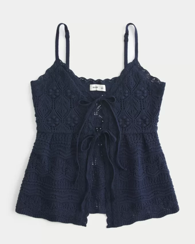 Crochet-Style Tie-Front Sweater Tank,Crochet-Style Tie-Front Sweater Tank Crochet-Style Tie-Front Sweater Tank,Crochet-Style Tie-Front Sweater Tank